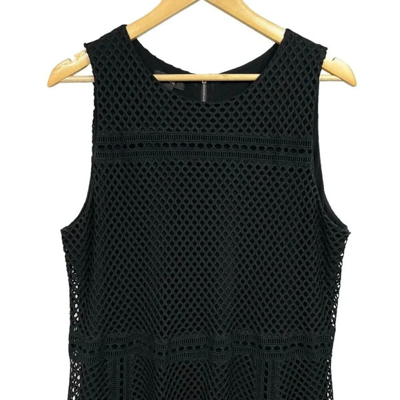 Alfani Black Sleeveless Dress Size 16 Net Mesh Fit Flare Stretch Zip Back Lined - Picture 3 of 5